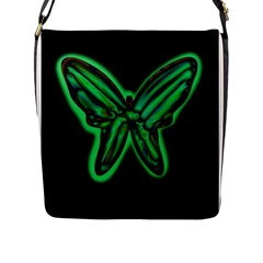 Green Neon Butterfly Flap Messenger Bag (l)  by Valentinaart