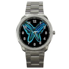 Blue Butterfly Sport Metal Watch by Valentinaart