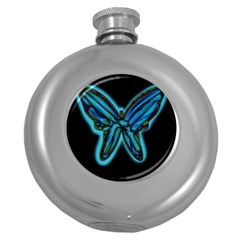 Blue Butterfly Round Hip Flask (5 Oz) by Valentinaart