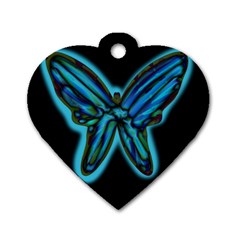 Blue Butterfly Dog Tag Heart (one Side) by Valentinaart