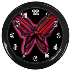 Red Butterfly Wall Clocks (black) by Valentinaart