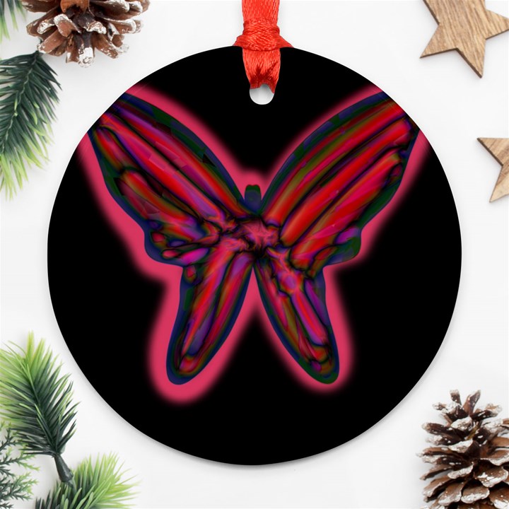 Red butterfly Round Ornament (Two Sides) 