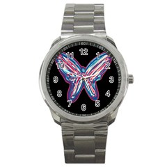 Neon Butterfly Sport Metal Watch by Valentinaart