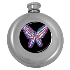 Neon Butterfly Round Hip Flask (5 Oz) by Valentinaart