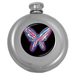 Neon butterfly Round Hip Flask (5 oz) Front