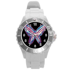 Neon Butterfly Round Plastic Sport Watch (l) by Valentinaart