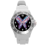 Neon butterfly Round Plastic Sport Watch (L) Front