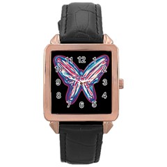 Neon Butterfly Rose Gold Leather Watch  by Valentinaart