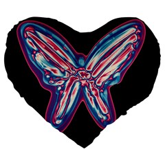 Neon Butterfly Large 19  Premium Flano Heart Shape Cushions by Valentinaart