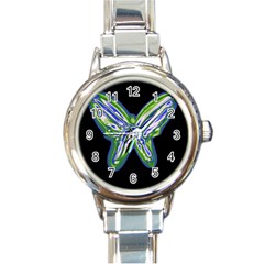 Green Neon Butterfly Round Italian Charm Watch by Valentinaart