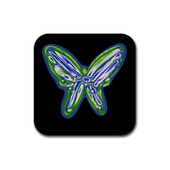 Green Neon Butterfly Rubber Coaster (square)  by Valentinaart