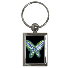 Green Neon Butterfly Key Chains (rectangle)  by Valentinaart