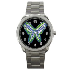 Green Neon Butterfly Sport Metal Watch by Valentinaart