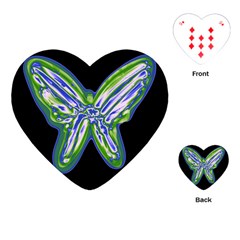 Green Neon Butterfly Playing Cards (heart)  by Valentinaart