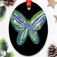 Green Neon Butterfly Oval Ornament (two Sides) by Valentinaart