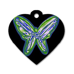 Green Neon Butterfly Dog Tag Heart (one Side) by Valentinaart