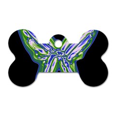 Green Neon Butterfly Dog Tag Bone (one Side) by Valentinaart