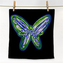 Green Neon Butterfly Face Towel by Valentinaart