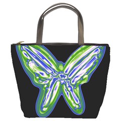 Green Neon Butterfly Bucket Bags by Valentinaart