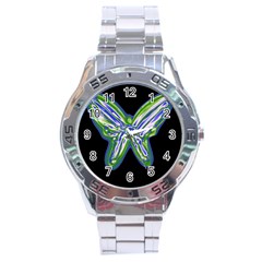 Green Neon Butterfly Stainless Steel Analogue Watch by Valentinaart