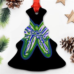 Green Neon Butterfly Christmas Tree Ornament (2 Sides) by Valentinaart