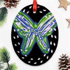 Green Neon Butterfly Oval Filigree Ornament (2-side)  by Valentinaart