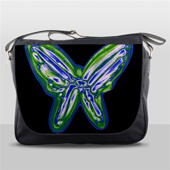 Green Neon Butterfly Messenger Bags by Valentinaart