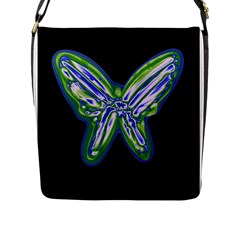 Green Neon Butterfly Flap Messenger Bag (l)  by Valentinaart