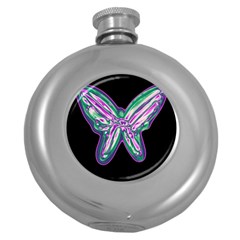 Neon Butterfly Round Hip Flask (5 Oz) by Valentinaart