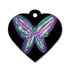 Neon Butterfly Dog Tag Heart (two Sides) by Valentinaart