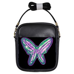 Neon Butterfly Girls Sling Bags by Valentinaart