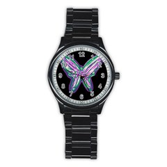 Neon Butterfly Stainless Steel Round Watch by Valentinaart