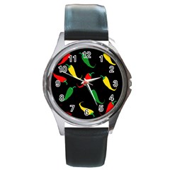 Chili Peppers Round Metal Watch by Valentinaart