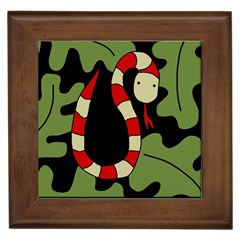 Red Cartoon Snake Framed Tiles by Valentinaart