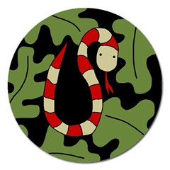 Red Cartoon Snake Magnet 5  (round) by Valentinaart