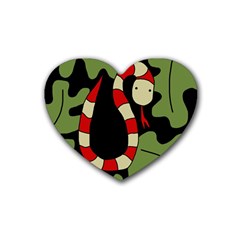 Red Cartoon Snake Rubber Coaster (heart)  by Valentinaart