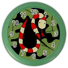 Red Cartoon Snake Color Wall Clocks by Valentinaart