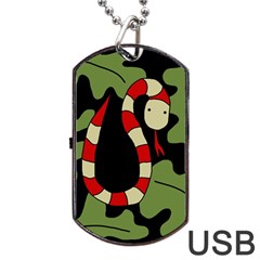 Red Cartoon Snake Dog Tag Usb Flash (one Side) by Valentinaart