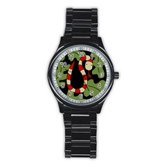 Red Cartoon Snake Stainless Steel Round Watch by Valentinaart