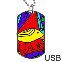 Yellow Bird Dog Tag Usb Flash (one Side) by Valentinaart