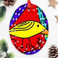 Yellow Bird Oval Filigree Ornament (2-side)  by Valentinaart