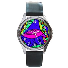 Pink Bird Round Metal Watch by Valentinaart