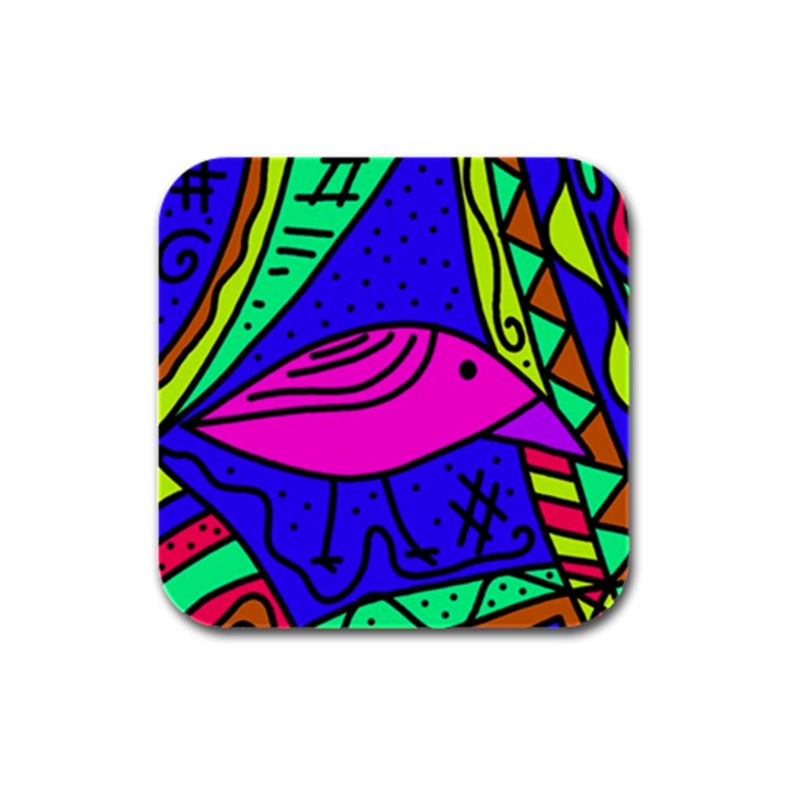 Pink bird Rubber Square Coaster (4 pack) 