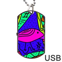 Pink Bird Dog Tag Usb Flash (one Side) by Valentinaart