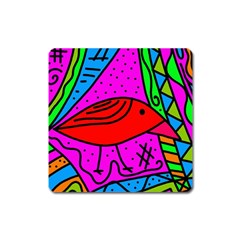 Red Bird Square Magnet by Valentinaart