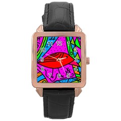 Red Bird Rose Gold Leather Watch  by Valentinaart