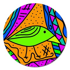 Green Bird Magnet 5  (round) by Valentinaart