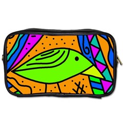 Green Bird Toiletries Bags by Valentinaart