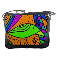 Green Bird Messenger Bags by Valentinaart