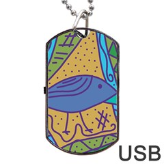 Blue Bird Dog Tag Usb Flash (two Sides)  by Valentinaart